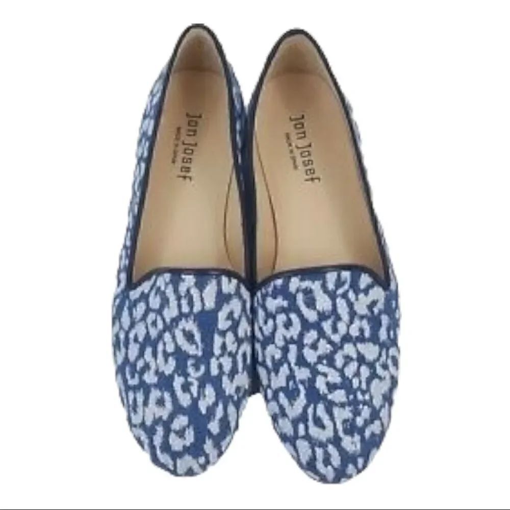 Jon Josef | Gatsby Blue Leopard Denim Round Toe Slip On Loafers Shoes | 6 M